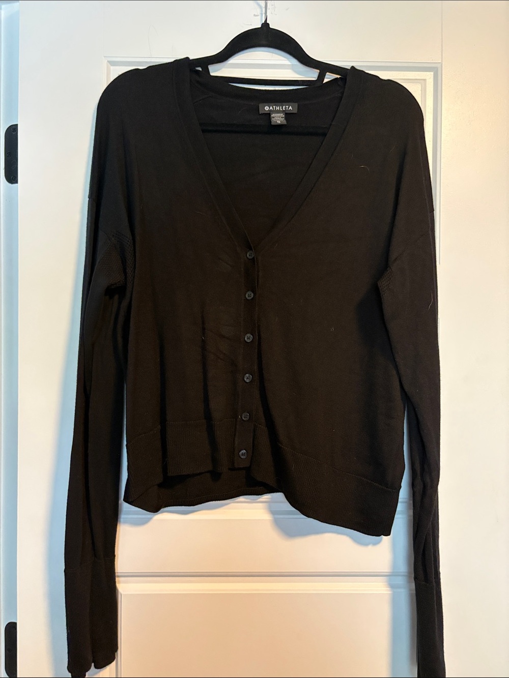 Athleta Black Lightweight V-Neck Button Cardigan